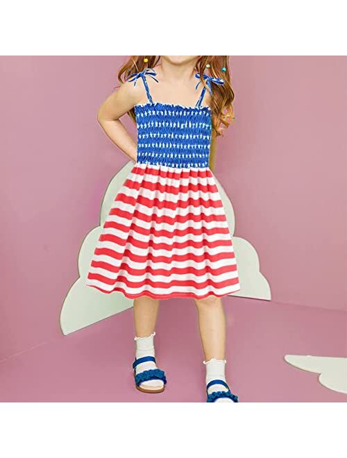 GLIGLITTR Toddler Baby Girls 4th of July Straps Dress American Flag Stars Striped Sundress Independence Day Patriotic Outfits