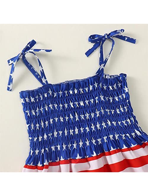 GLIGLITTR Toddler Baby Girls 4th of July Straps Dress American Flag Stars Striped Sundress Independence Day Patriotic Outfits