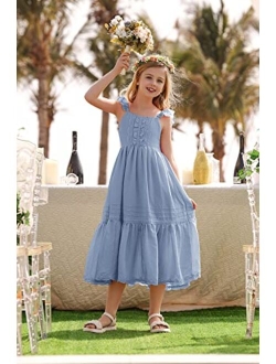 Girl Summer Long Dress Flutter Sleeve Ruffle Dress Victorian Costume Size 6-12 Year