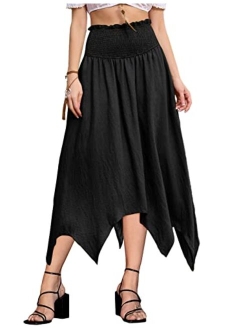 Asymmetrical Skirt for Women Smocked Waist Renaissance Pirate Handkerchief Skirt