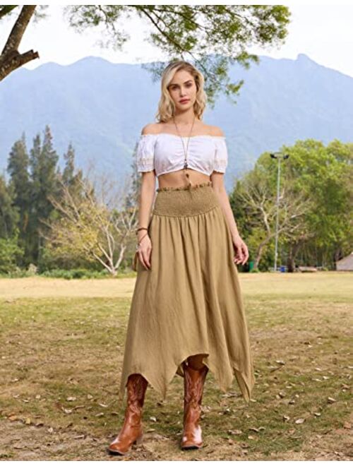 Scarlet Darkness Asymmetrical Skirt for Women Smocked Waist Renaissance Pirate Handkerchief Skirt