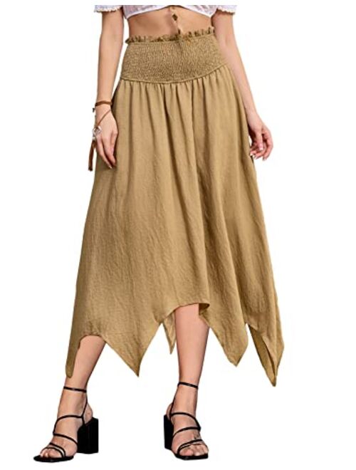 Scarlet Darkness Asymmetrical Skirt for Women Smocked Waist Renaissance Pirate Handkerchief Skirt