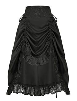 Midi Skirts for Women Lace Gothic High Waisted Skirt Hi-Low Steampunk Pirate Skirt