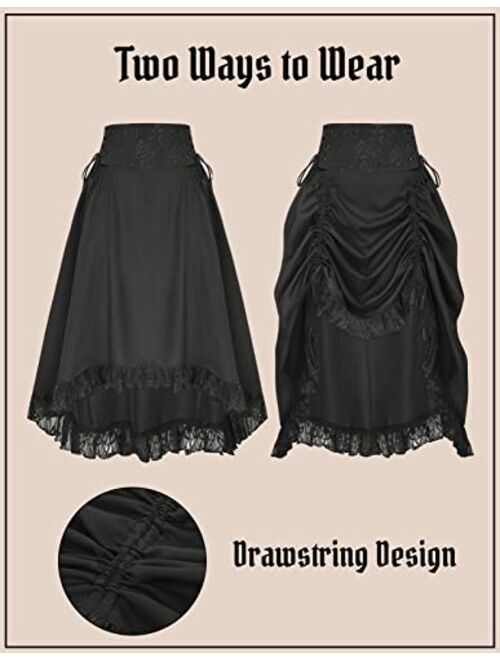 Scarlet Darkness Midi Skirts for Women Lace Gothic High Waisted Skirt Hi-Low Steampunk Pirate Skirt