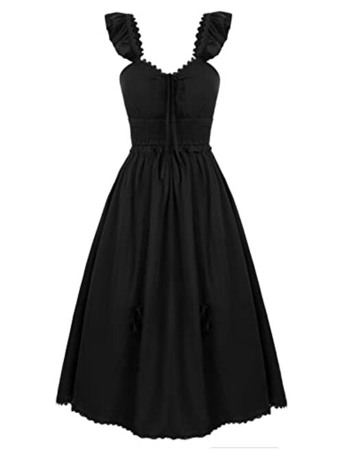 Scarlet Darkness Women Renaissance Dress Sleeveless Smocked High Low Victorian Dress with Pockets