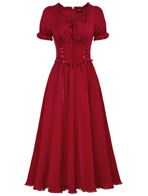 Scarlet Darkness Women Victorian Dress Renaissance Lace Up Corset Cottagecore Dress with Pocket