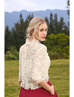 Women's Lace Shrug 3/4 Sleeve Crochet Sheer Bolero Jacket for Evening Dress