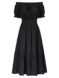 Women Renaissance Maxi Dress Short Sleeve Off Shoulder Flowy Peasant Dress