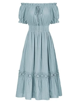 Women Renaissance Maxi Dress Short Sleeve Off Shoulder Flowy Peasant Dress