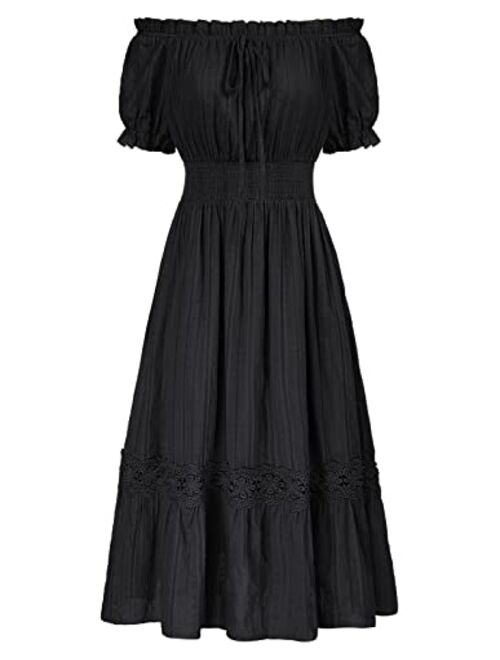 Scarlet Darkness Women Renaissance Maxi Dress Short Sleeve Off Shoulder Flowy Peasant Dress