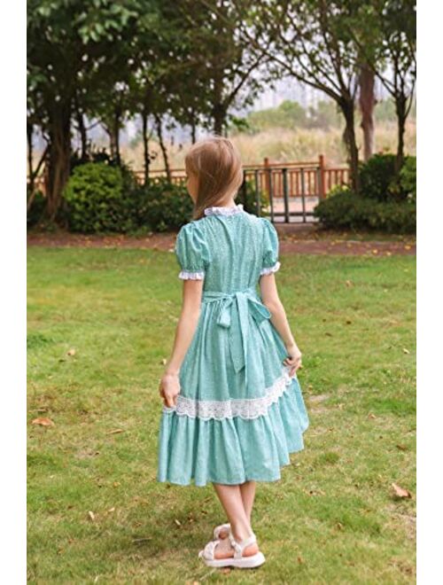 Scarlet Darkness Girl Colonial Costume Pioneer Dress Victorian Puff Sleeve Floral Dress 7-12 Years