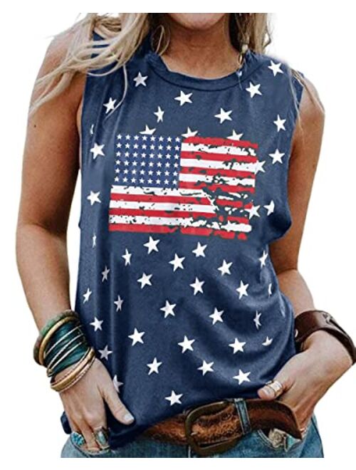 KIDDAD American Flag Tank Tops Women Patriotic Shirt 4th of July Shirts USA Flag Stars Sleeveless T-Shirt Stripes Graphic Tee