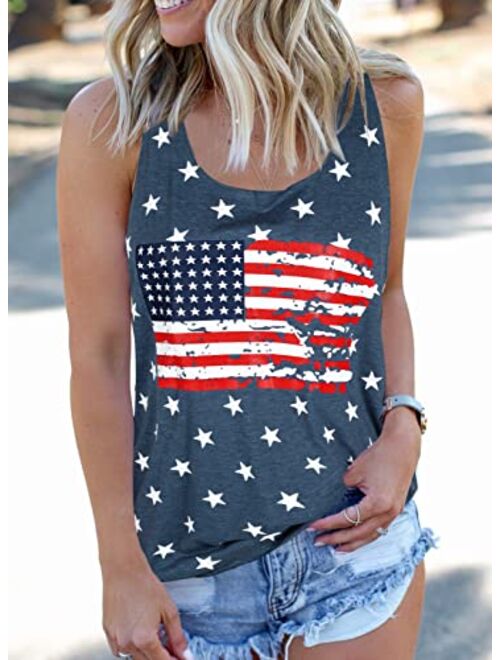 KIDDAD American Flag Tank Tops Women Patriotic Shirt 4th of July Shirts USA Flag Stars Sleeveless T-Shirt Stripes Graphic Tee