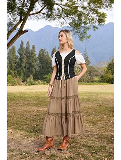 Scarlet Darkness Women Renaissance Vest Linen Vintage Vest Lace-Up Corset Medieval Costume