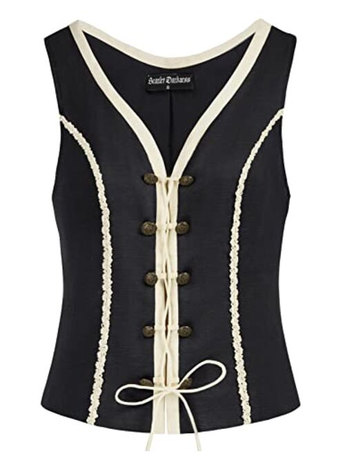 Scarlet Darkness Women Renaissance Vest Linen Vintage Vest Lace-Up Corset Medieval Costume