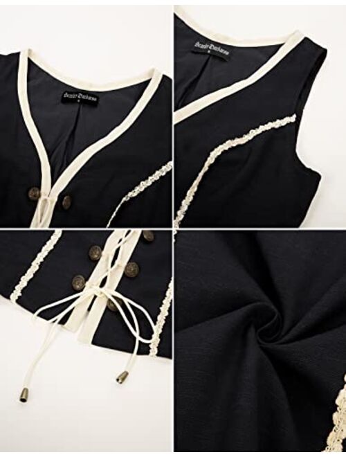 Scarlet Darkness Women Renaissance Vest Linen Vintage Vest Lace-Up Corset Medieval Costume