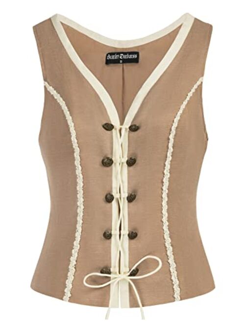 Scarlet Darkness Women Renaissance Vest Linen Vintage Vest Lace-Up Corset Medieval Costume