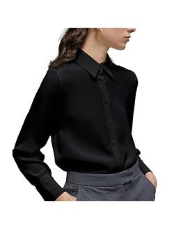 Yamanman Women's Button Down Shirt Classic Long Sleeve Collared Tops Work Office Chiffon Blouse