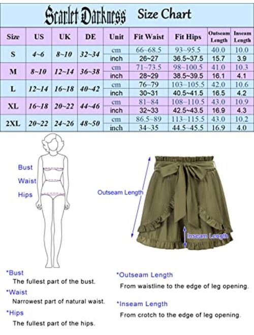 Scarlet Darkness Womens Summer Casual Shorts High Elastic Waisted Belted Paper Bag Shorts with Pockets