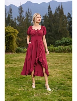 Victorian Dress for Women Vintage Ruffle High Low Midi Dress with Pockets