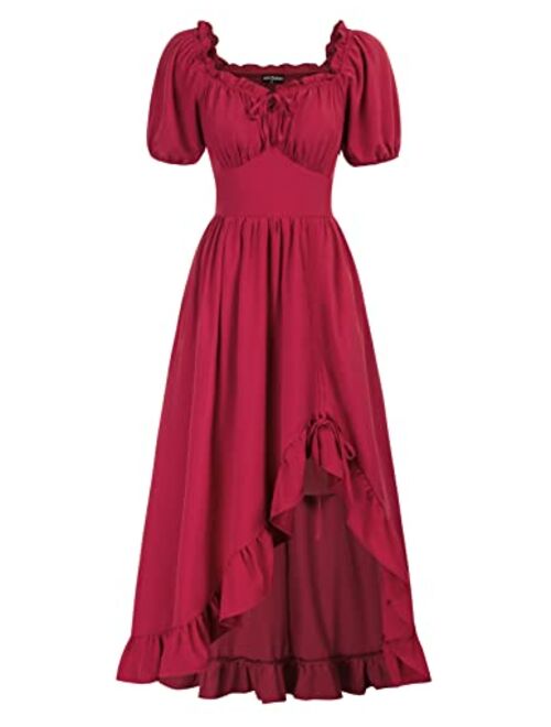 Scarlet Darkness Victorian Dress for Women Vintage Ruffle High Low Midi Dress with Pockets