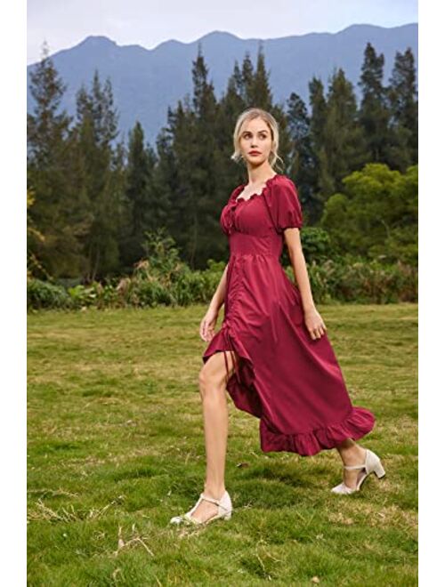 Scarlet Darkness Victorian Dress for Women Vintage Ruffle High Low Midi Dress with Pockets