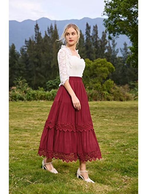 Buy Scarlet Darkness Women Victorian Long Skirt Tiered Lace Trim Flowy ...