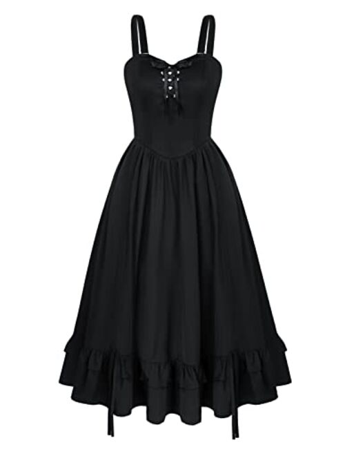 Scarlet Darkness Victorian Dress for Women Midi Vintage Dress Sleeveless Lace-Up Corset Dress