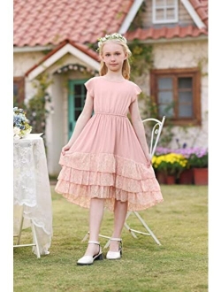 Scarlet DAKNESS Girl Summer Dress Lace Backless Casual High Low Dress for 7-12 Year
