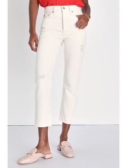 501 Crop Medium Wash Distressed High Rise Straight Leg Jeans