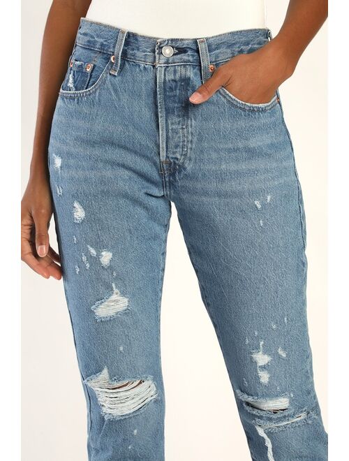Levi's 501 Skinny Distressed Medium Wash Denim Jeans