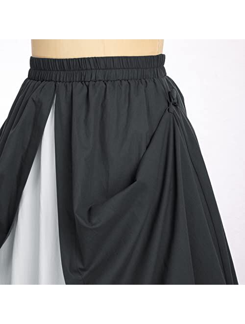 Scarlet Darkness Women Renaissance Skirt Medieval Double-Layer Elastic Waist Flowy Long Skirt
