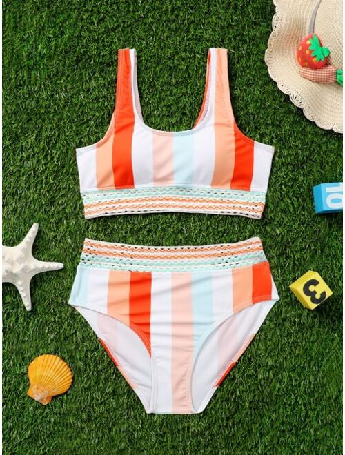 Shein Girls Colorblock Tape Detail Bikini Swimsuit
