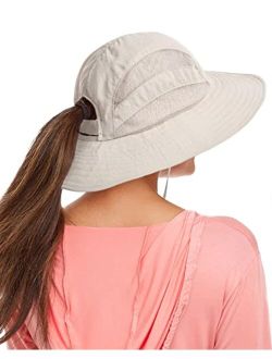Sun Hats for Women Wide Brim UPF 50  Sun Hat with Ponytail Hole for Women Outdoor Hunting Summer Hiking Hat