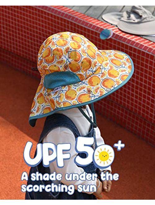 Furtalk Toddler Kids Sun Hats with Neck Flap Girls Boys Summer UPF 50+ UV Protection Wide Brim Beach Swim Sun Hat