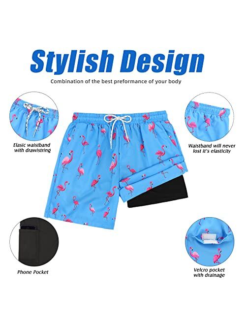 American Trends Men's Swim Trunks Board Shorts Quick Dry Mens Swimming Trunks with Compression Liner