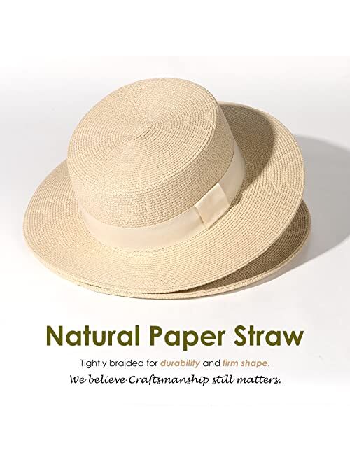 FURTALK Straw Beach Sun Hats for Women Men Summer Fedoras Boater Hat Packable SPF UV Protection Hats for Women Travel