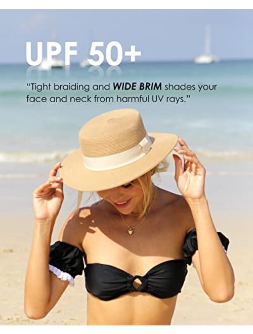FURTALK Straw Beach Sun Hats for Women Men Summer Fedoras Boater Hat Packable SPF UV Protection Hats for Women Travel