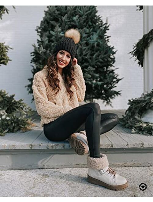 FURTALK Womens Winter Beanie Hat Fleece Lined Faux Fur Pom Pom Knitted Warm Beanie for Women