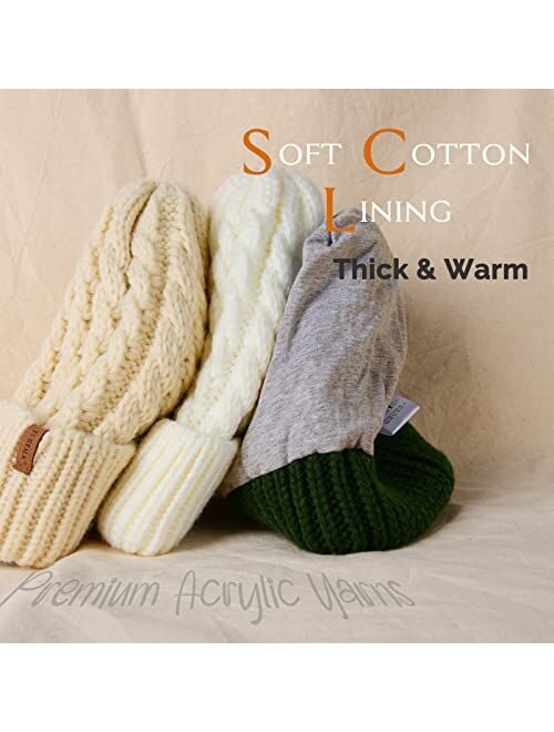 FURTALK Winter Beanie Hat for Women Cotton Lined Faux Fur Pom Pom Hats Womens Warm Thick Knit Skull Cap