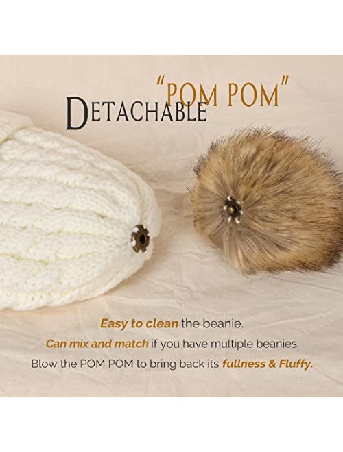 FURTALK Winter Beanie Hat for Women Cotton Lined Faux Fur Pom Pom Hats Womens Warm Thick Knit Skull Cap