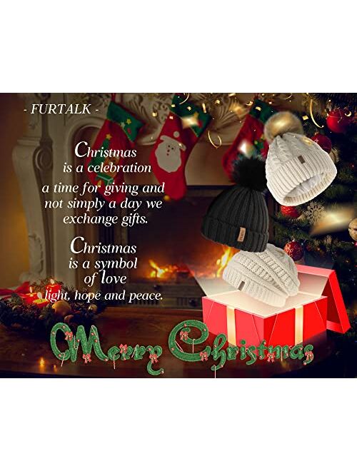 FURTALK Winter Beanie Hat for Women Cotton Lined Faux Fur Pom Pom Hats Womens Warm Thick Knit Skull Cap