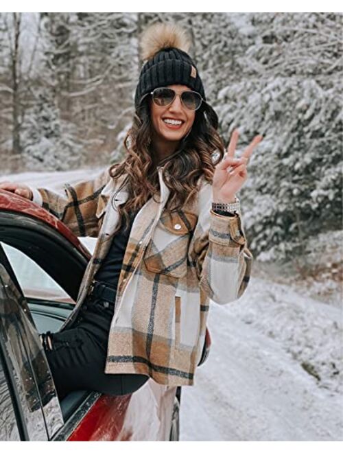 FURTALK Womens Winter Knitted Beanie Hat with Faux Fur Pom 2 Packs Warm Knit Skull Cap Beanie for Women