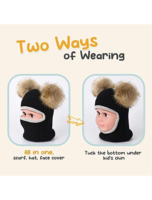 Furtalk Toddler Winter Hat Baby Girls Boys Winter Beanie Hats Fleece Lined Kids Earflaps Face Warmer Scarf Set Cold Weather Snow Cap