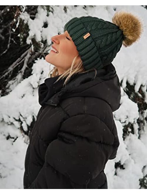 FURTALK Womens Winter Hat Warm Beanie Hat for Women Faux Fuzzy Fur Pom Fleece Lined Cold Weather Knitted Cap