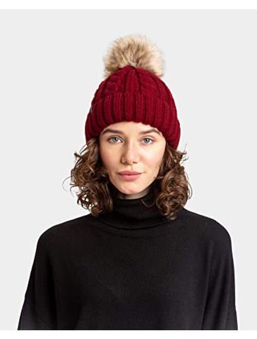 FURTALK Womens Winter Hat Warm Beanie Hat for Women Faux Fuzzy Fur Pom Fleece Lined Cold Weather Knitted Cap