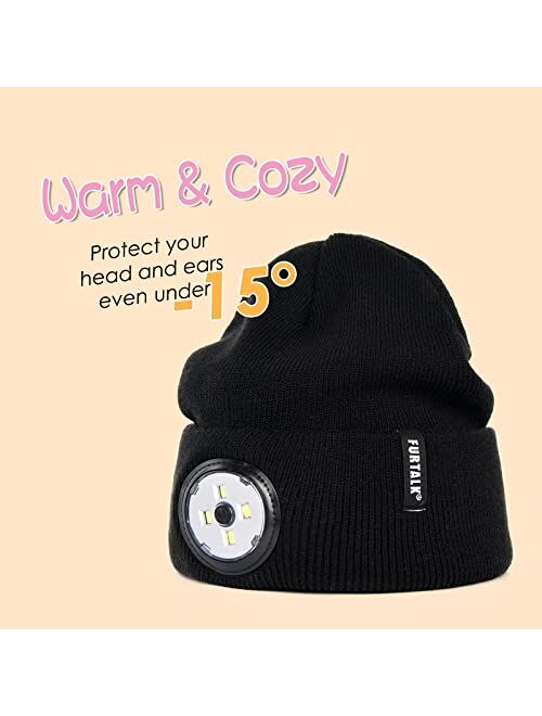 FURTALK Kids Beanie with Light for Boys Girls Winter Hats Toddler Unisex Led Knitted Hat for Winter Warm Beanie Caps