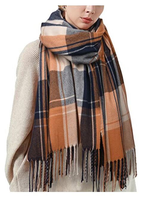 FURTALK Winter Scarf for Women Shawl Cashmere Feel Tassel Plaid Large Oversized Scarves Wraps
