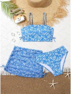 Girls Ditsy Floral Bikini Swimsuit With Beach Skirt