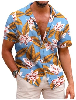 Mens Hawaiian Shirts Short Sleeve Casual Button Down Tropical Beach Shirt